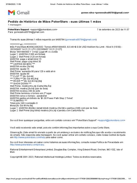 A Pokerstars E Mail De Historico De Maos