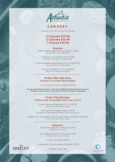 Bournemouth Casino Menu