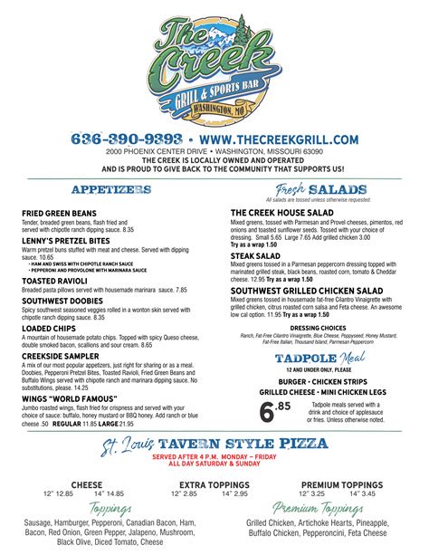 Execucao Creek Casino Menu