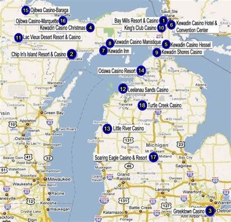 Mapa Mostrando Os Casinos Em Michigan