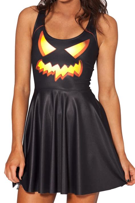 Preto Leite Jack Olantern Skater Dress